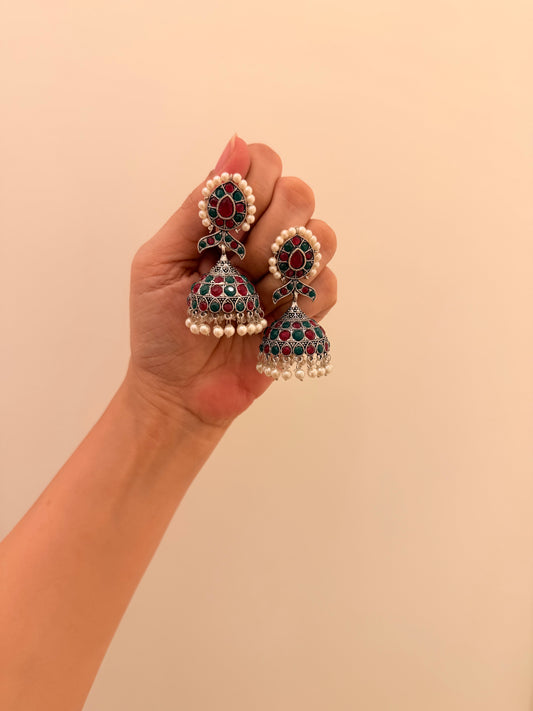 Jhumka Pink & Green Stone