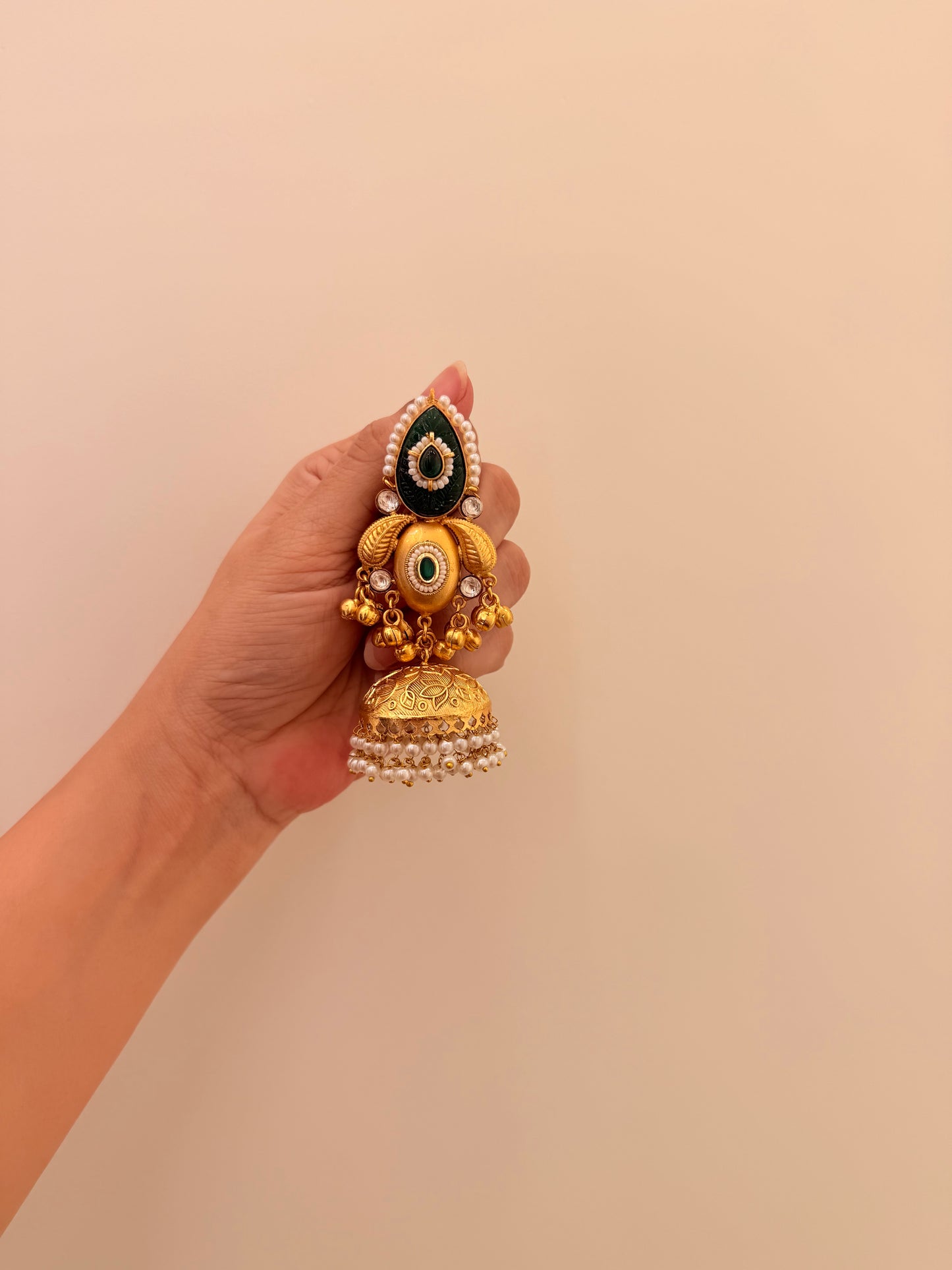Karigari Jhumka Green Stone