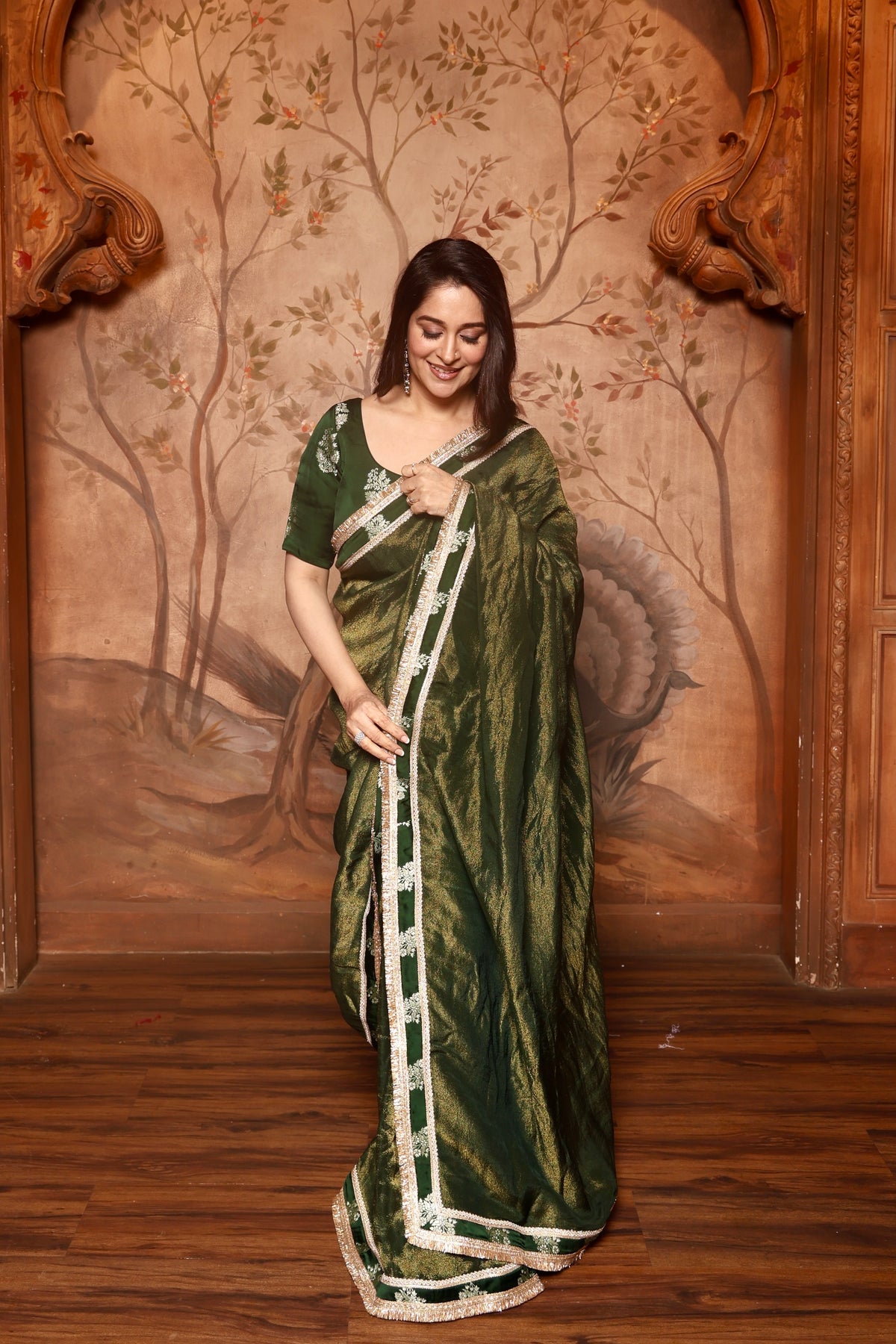 Shahi Shimmer Saree Green With Blouse Piece