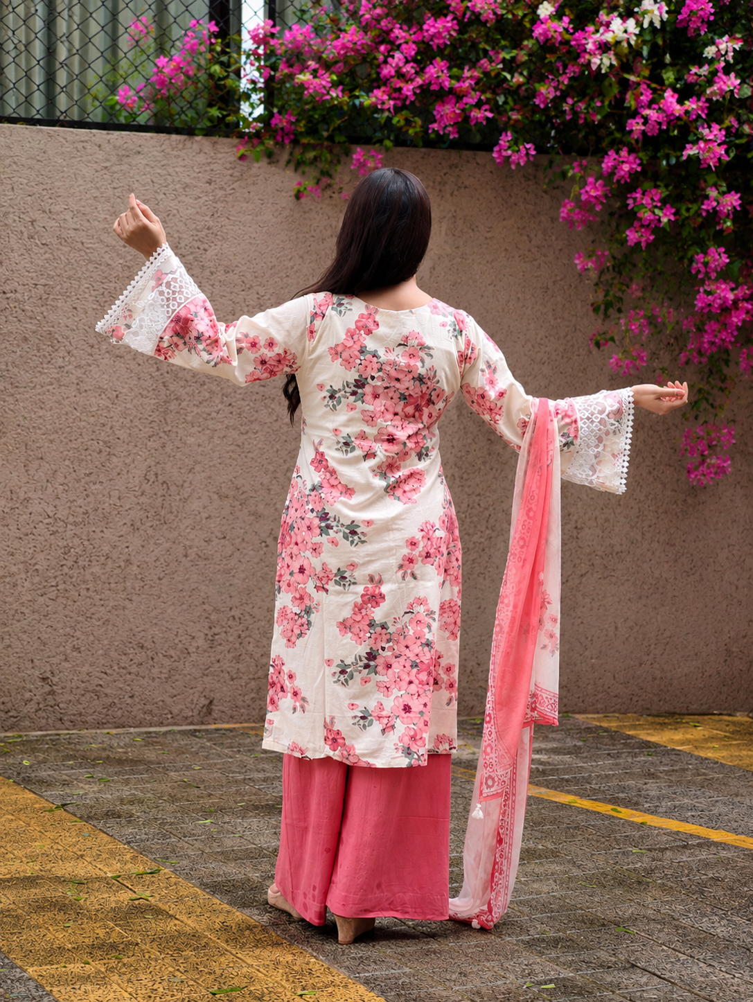 Floral Whisper Suit set- Peach