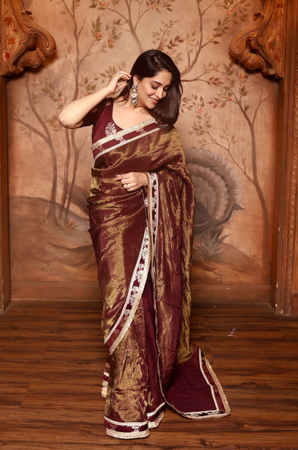 Shahi Shimmer Saree Maroon With Blouse Piece