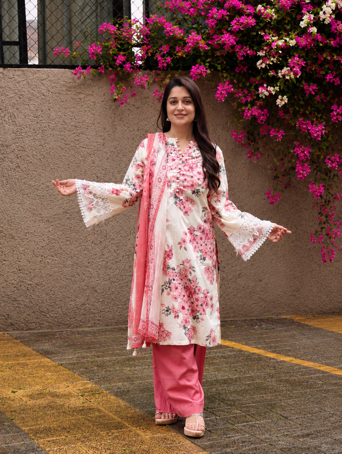 Floral Whisper Suit set- Peach