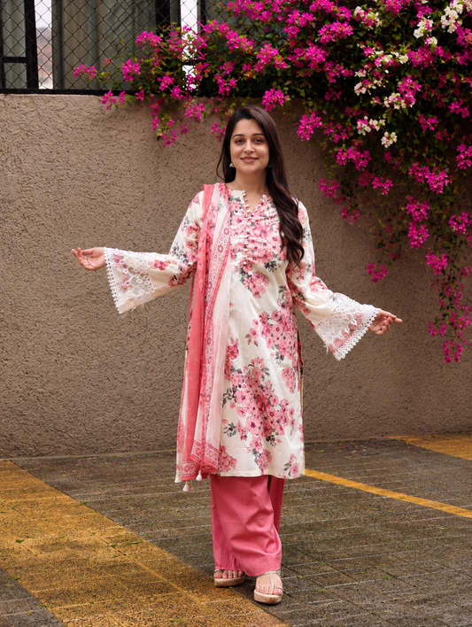 Floral Whisper Suit set- Peach