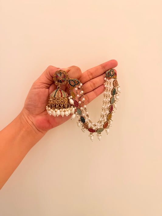 Nazneen Jhumka Multi Stone
