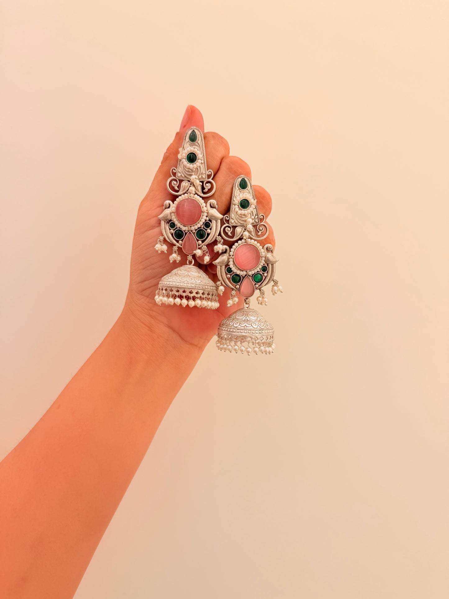 Mehrika Jhumka Pink & Green D85